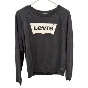 Levis Mens Batwing Logo Raglan Crewneck Sweatshirt Charcoal Gray Large